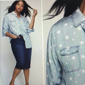 New! Lane Bryant Star Chambray Button Down Top Size 18/20